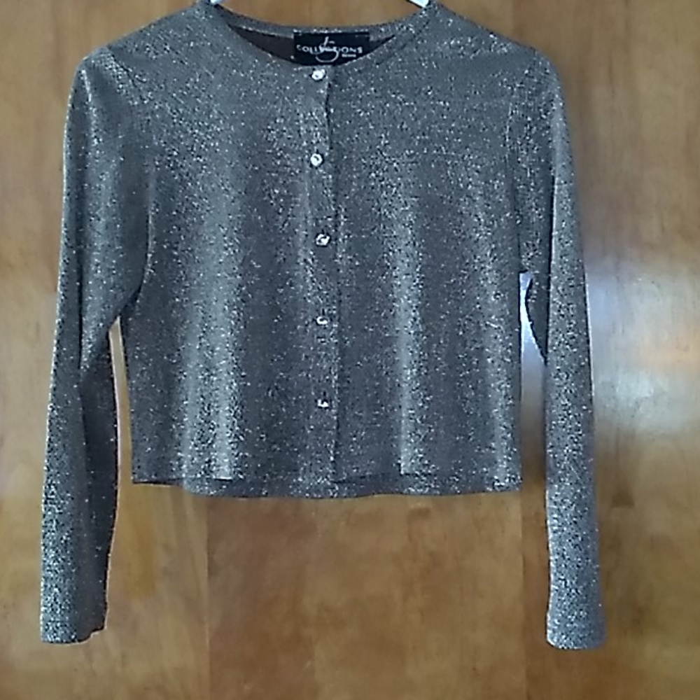 Vintage JS Collection Cropped Gold Flecked Thin Cardigan Style Sweater